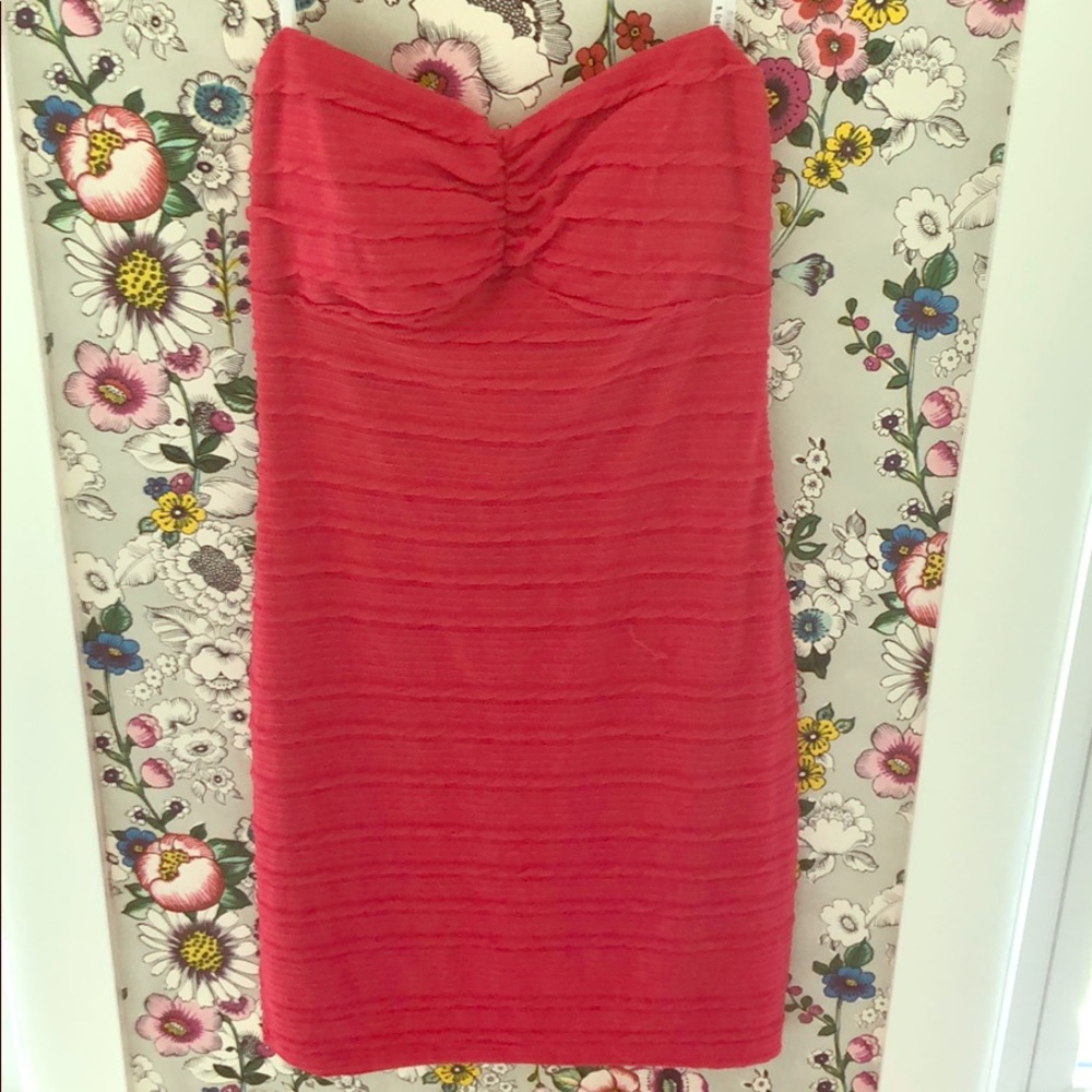 Coral strapless dress